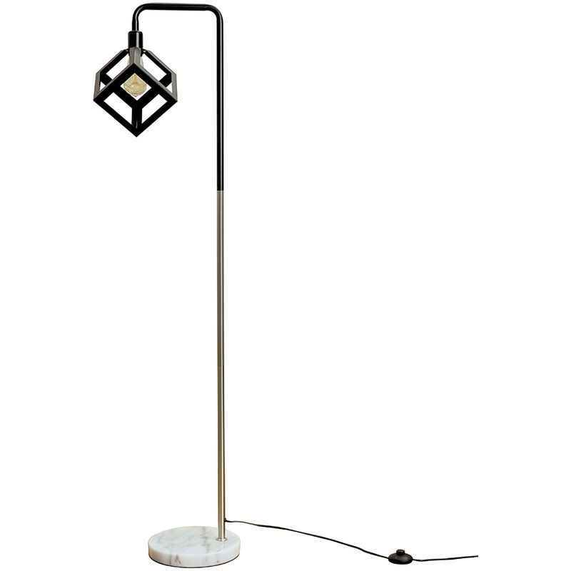 Minisun - Talisman Marble Base Floor Lamp in Brushed Chrome with Puzzle Shade - Add LED Bulb