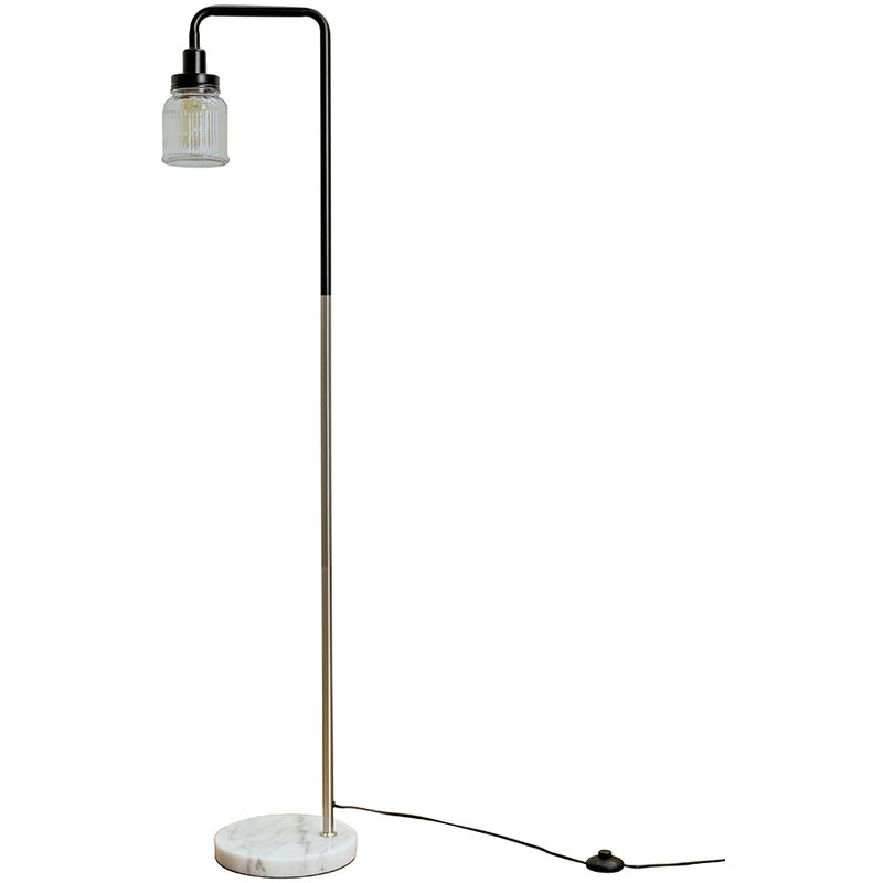 Minisun - Talisman Marble Base Floor Lamp in Brushed Chrome with Ribbed Jar Shade - Add LED Bulb
