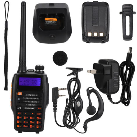 Talkie-Walkie GT-3PLUS VHF UHF sans fil avec batterie Li-ion, chargeur EU 100-240V, radio bidirectionnelle portable