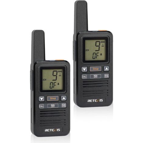 Talkie Walkie Mini, Rechargeable 1600mAh USB-C, Ecran LCD, Appel Groupe VOX Talkie-Walkie avec Oreillette pour Randonnée, Camping (2 Pcs, Noir)