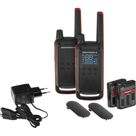 Talkie-walkie PMR 16 canaux – Portée jusqu'à 10 km – Autonomie 18h – Résistant aux éclaboussures IPX2 – 2 unités avec chargeur – Motorola - S003711