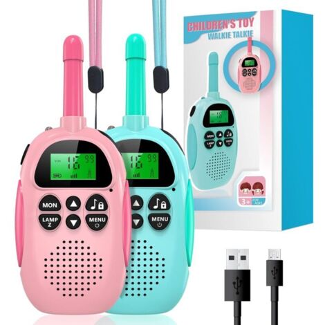 Talkies Walkies Enfants, VOX Talkie Walkie Rechargeable avec Radio à 2 Voies 16 Canaux, Lampe de Poche LCD Rétro-éclairée, 3 KM pour Aventures Extérieures Camping Randonnée, Cadeau De Noël