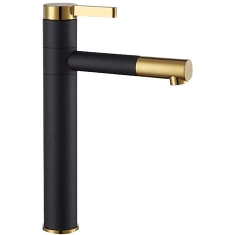 Tall Basin Tap Black/Gold Colour Finished Brass Bathroom Standing Faucet Mixer