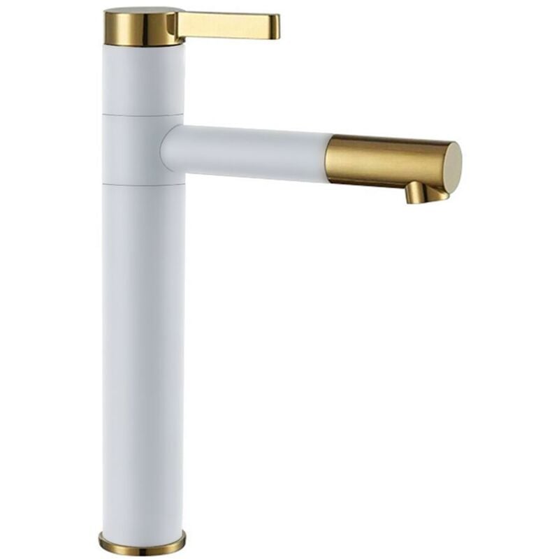 Tall Basin Tap White/Gold Colour Finished Brass Bathroom Standing Faucet Mixer