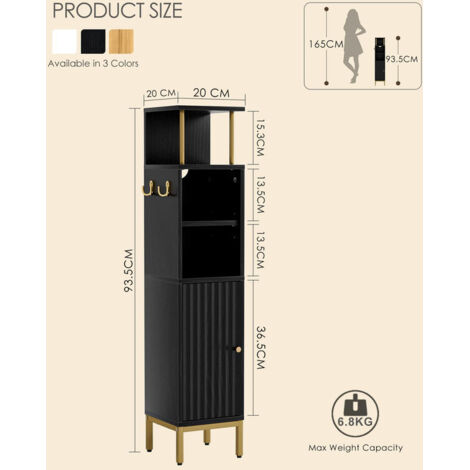 Tall Bathroom Cabinet, Freestanding Floor Cabinet, Slim Storage Unit with Door for Bathroom, Kitchen, Living Room, Bedroom, Balcony & Office