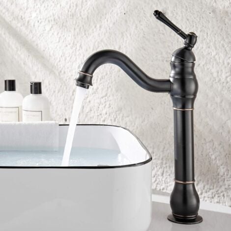 XUIGORT Tall Bathroom Faucet 360° Rotatable Basin Mixer Tap，Retro Classic Bathroom Faucet Brass Basin Faucet,Black