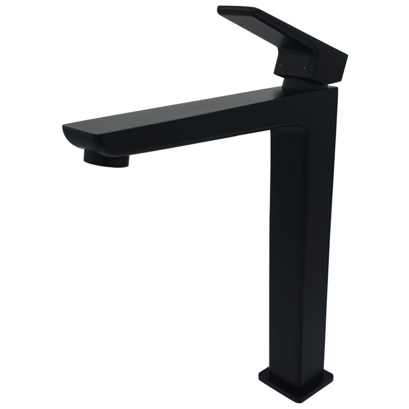 Tall Black Bathroom Sink Standing Rectangle Shaped Mixer Tap Single Lever Tap