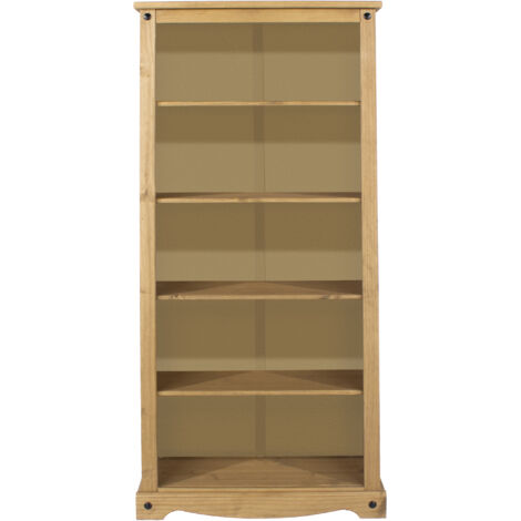 Corona Tall Bookcase – Mexican Solid Pine Wood With 5 Shelves, 180cm Height, Waxed Finish