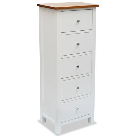 Tall Chest of Drawers 45x32x115 cm Solid Oak Wood - White