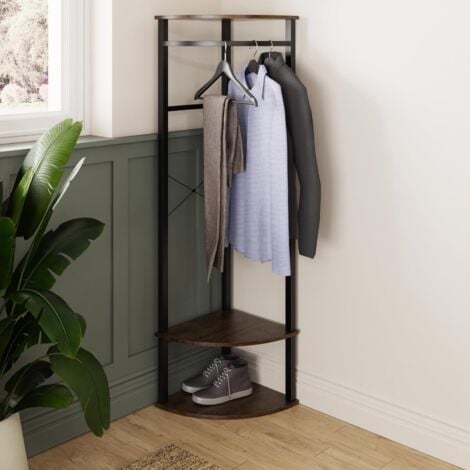 Tall Corner Hallway Storage Hanging Rack. Industrial Design. Black Metal Frame.