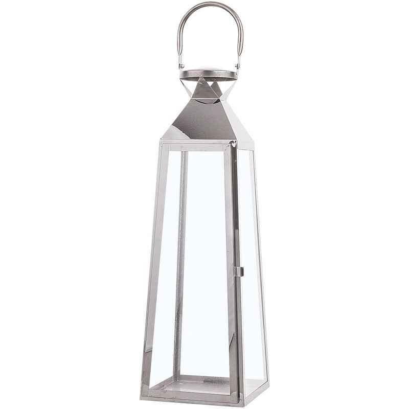 Modern Decorative Candle Lantern Lamp Metal Glass 53 cm Silver Crete