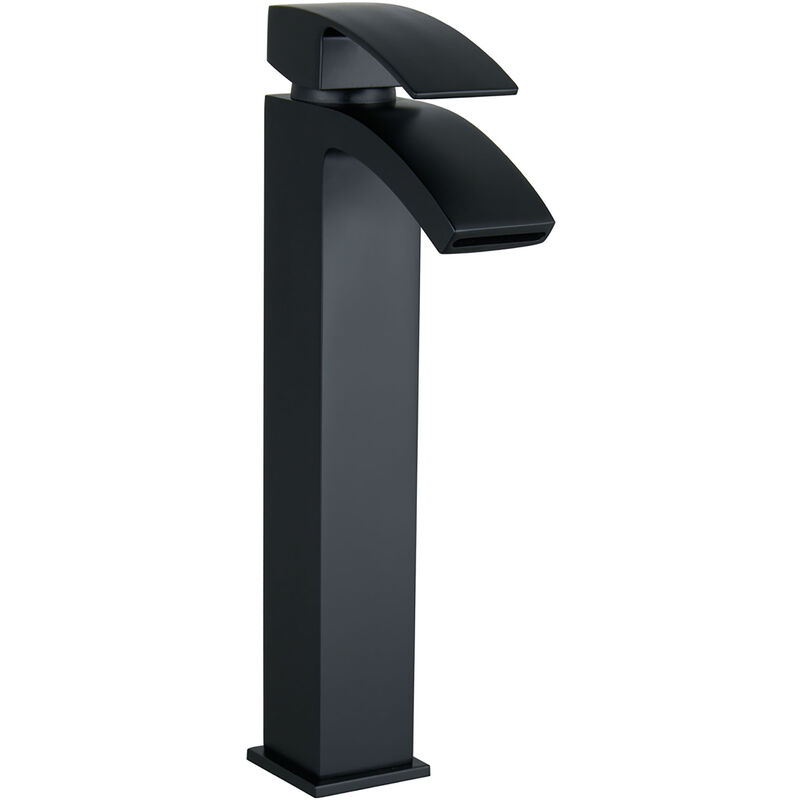 Tall Luxury Modern High Rise Curve Mono Basin Mixer - Black