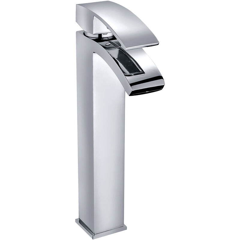 Tall Luxury Modern High Rise Curve Mono Basin Mixer - Chrome