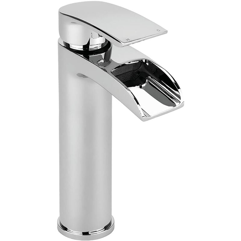 Tall Luxury Modern High Rise Waterfall Mono Basin Mixer - Chrome