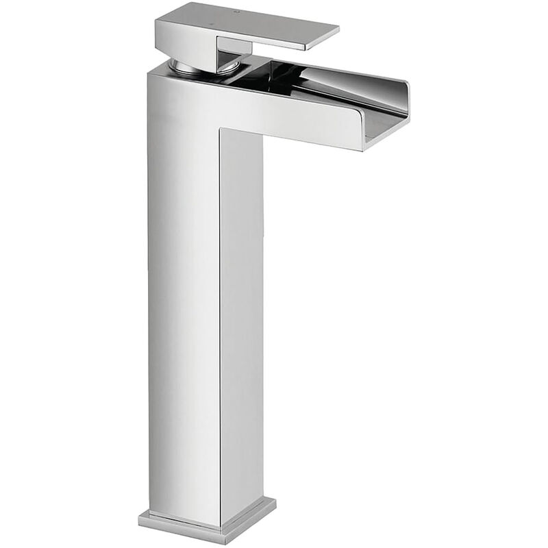 Tall Luxury Modern High Rise Waterfall Mono Basin Mixer - Chrome Finish