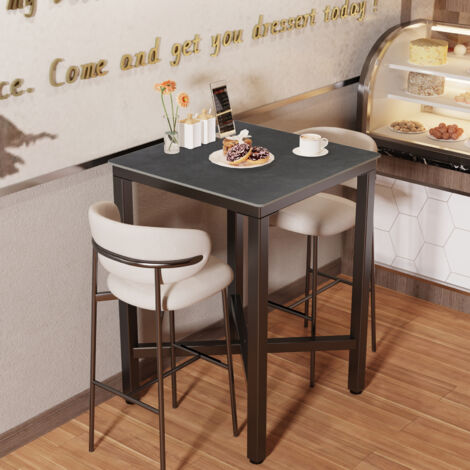 Tall Pub Square Cocktail Bar Table Sintered Stone Top Dining Table - Grey