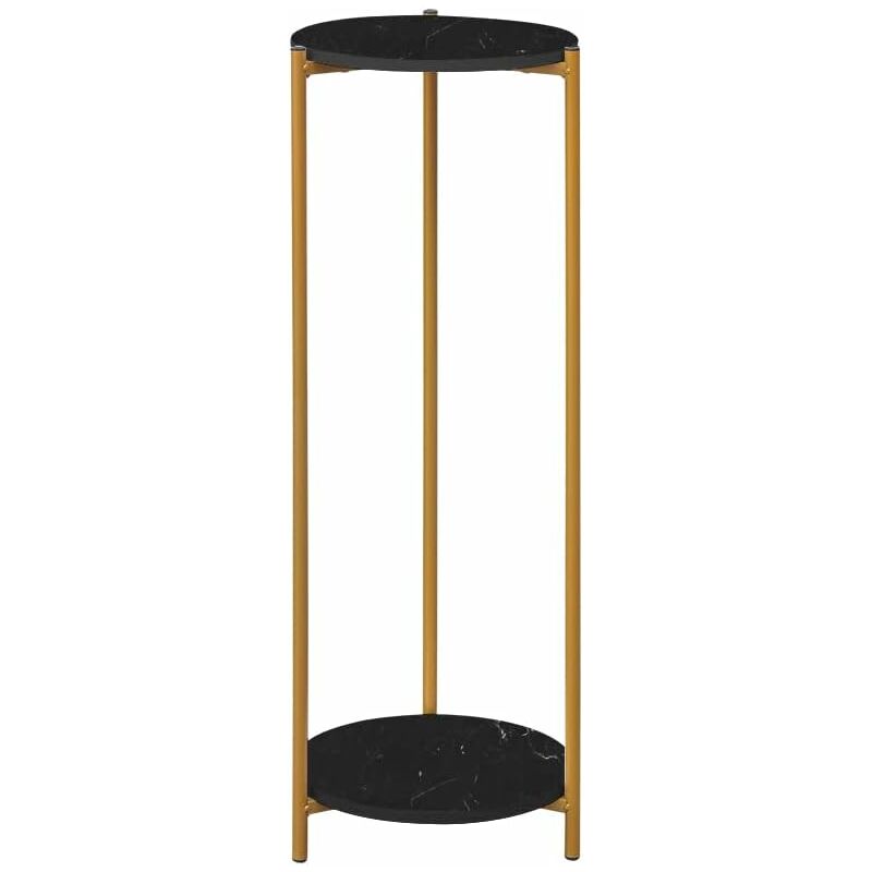 Tall Table With 2 Tiers, Round End Table Sofa Side Table, 90Cm Plant Stand Indoor Plant Holder, With Black Marble Texture (Black, 30X30x90 Cm)
