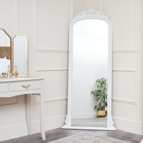 Tall White Ornate Vintage Wall / Leaner Mirror 80cm x 180cm - White