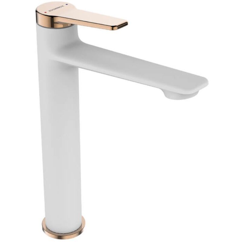 Tall White/Rose Gold Finishing Bathroom Basin Sink Tap Single Lever Faucet Mixer