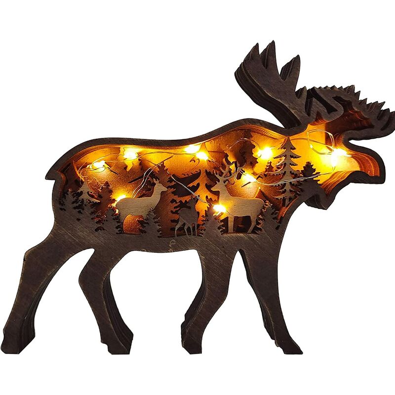 

Sun Floweres - 3D creativo bosque animal madera artesanía decoración de la pared con luces de hadas, decoración del hogar tallado en la pared