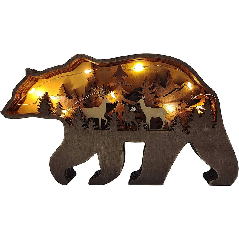 

Sun Floweres - 3D creativo bosque animal madera artesanía decoración de la pared con luces de hadas, decoración del hogar decoraciones de talla de