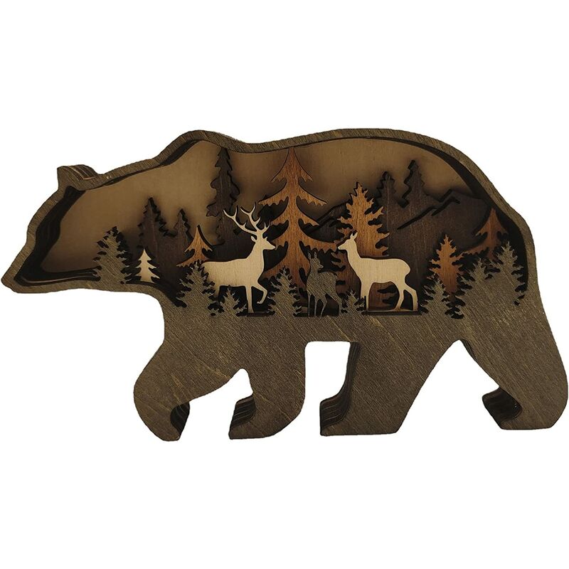 

Sun Floweres - Tallado en 3D Accesorios de decoración de animales Artesanía en madera Tallado en madera creativo Lobo Elk Adornos de oso marrón