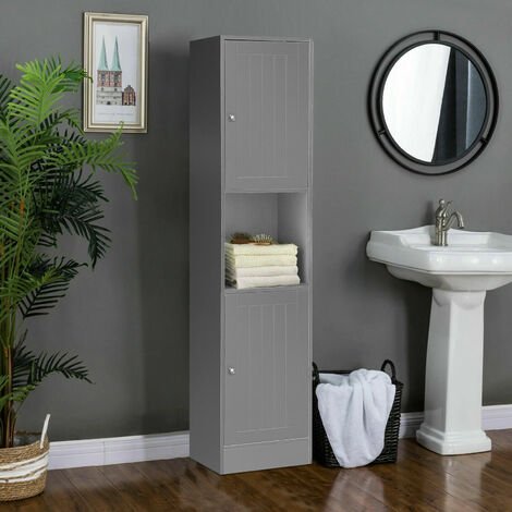 Tallboy Bathroom Cabinet Storage With 2 Door & Shelves Cupboard Furniture Unit