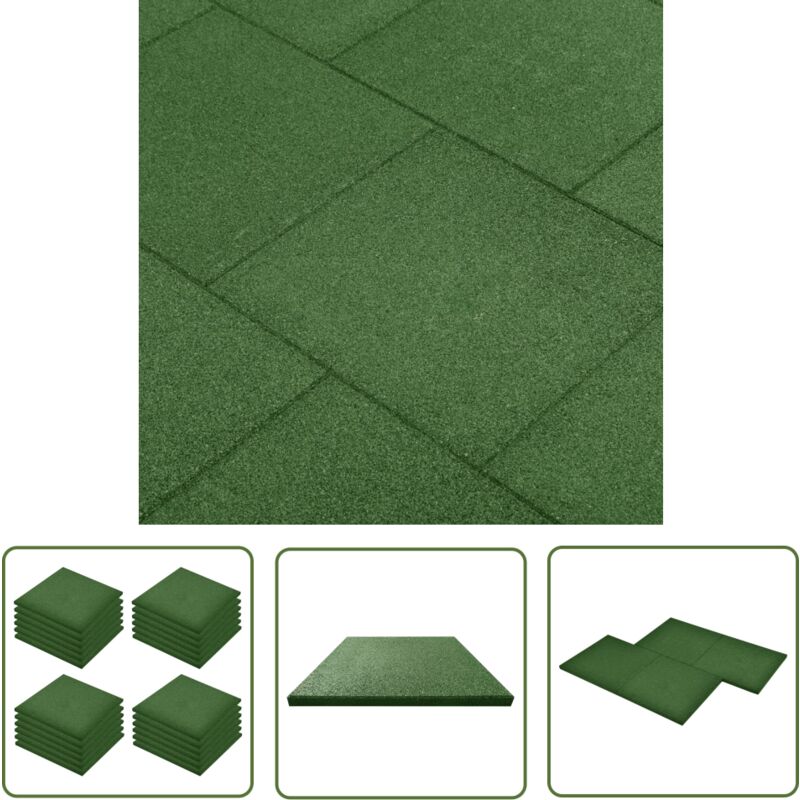 The Living Store Carreaux de protection antichoc 24pcs Caoutchouc 50x50x3cm Vert - Carrelages De Sécurité - Carreau Anti-chute - Revêtement De Sol