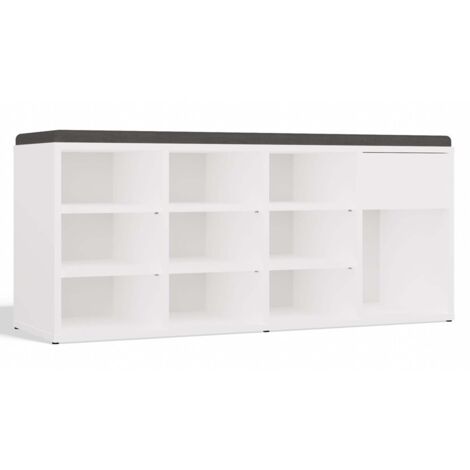 TALLIN - Zapatero abierto con asiento y cajón - 3 niveles, color blanco, ideal para el recibidor