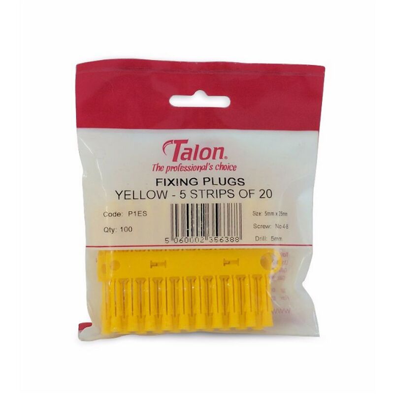 Talon Yellow 5mm Wall Rawl Plugs Plastic Fixing Plugs Euro Slot X100 Pack P1ES