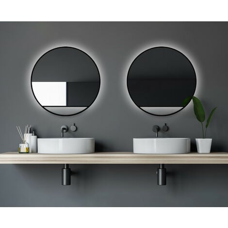 Talos Black Hole Light Spiegel rund Ø 60 cm – runder Wandspiegel in matt schwarz - Wandspiegel mit LED - Badspiegel rund mit hochwertigen Aluminiumrahmen - Badezimmerspiegel hinterleuchtete - Spiegel