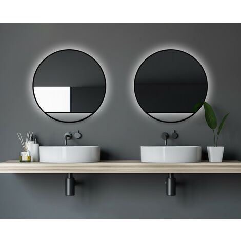 Talos Black Hole Light Spiegel - rund, 60 cm - runder Wandspiegel in matt schwarz - Wandspiegel mit LED - Badspiegel rund mit hochwertigen Aluminiumrahmen - Badezimmerspiegel mit indirekter LED-Beleuc