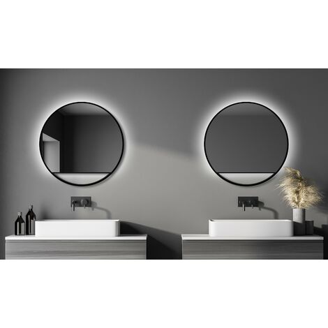Talos Black Hole Light Spiegel rund Ø 80 cm – runder Wandspiegel in matt schwarz - Wandspiegel mit LED - Badspiegel rund mit hochwertigen Aluminiumrahmen - Badezimmerspiegel hinterleuchtete - Spiegel
