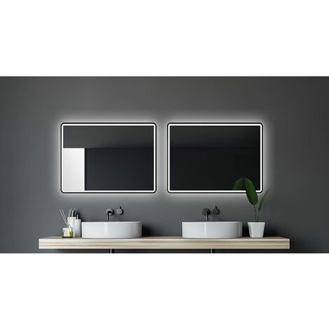 Talos Black Moon Badspiegel mit Beleuchtung - LED Badezimmerspiegel 80x60 cm - LED Spiegel mit umlaufenden Raumlicht - Spiegel mit Lichtfarbe neutralweiß - Lichtspiegel mit Aluminiumrahmen