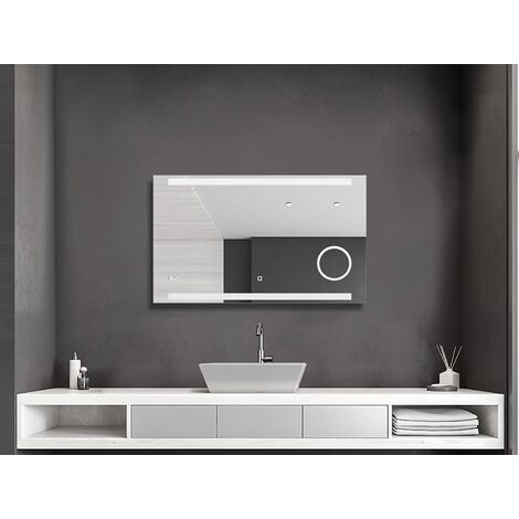 Talos King Badspiegel mit Beleuchtung – LED Badezimmerspiegel 100x60 cm – Wandspiegel mit beleuchteten Kosmetikspiegel – Spiegel mit Lichtfarbe neutralweiß – Lichtspiegel mit Digitaluhr