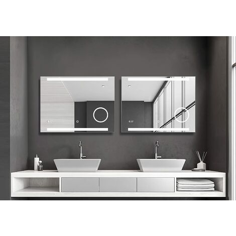 Talos King Badspiegel mit Beleuchtung - LED Badezimmerspiegel 80x60 cm - Wandspiegel mit beleuchteten Kosmetikspiegel - Spiegel mit Lichtfarbe neutralweiß - Lichtspiegel mit Digitaluhr