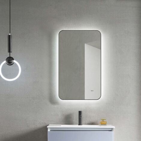 TALOS LED Badspiegel ALVITO in matt schwarz 70x43 cm -  Spiegel mit Hand Wave Sensor Funktion - feuchtraumgeeignet durch Aluminiumrahmen
