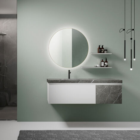 TALOS LED Badspiegel Rund CESA Shine in matt Gold Ø60 cm - umlaufendes hinterleuchtetes Raumlicht in Neutralweiß - feuchtraumgeeignet durch Aluminiumrahmen