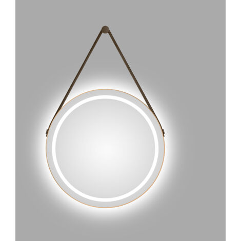 TALOS LED Badspiegel Rund CORVIA Shine in matt Gold Ø50 cm - Spiegel rund mit hochwertigem Band in Lederoptik - feuchtraumgeeignet durch Aluminiumrahmen