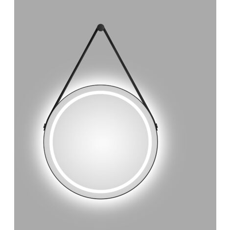 TALOS LED Badspiegel Rund CORVIA Shine in matt Schwarz Ø50 cm - Spiegel rund mit hochwertigem Band in Lederoptik - feuchtraumgeeignet durch Aluminiumrahmen