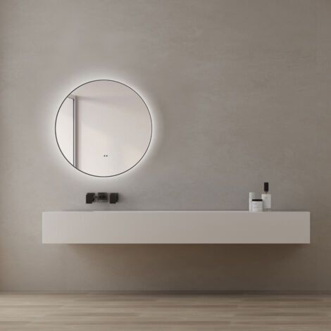 TALOS LED Badspiegel Rund VERONA Shine in matt schwarz Ø50 cm -  Spiegel mit Hand Wave Sensor Funktion - feuchtraumgeeignet durch Aluminiumrahmen
