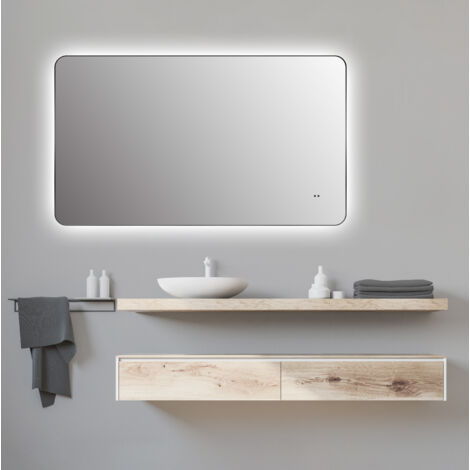 TALOS LED Badspiegel TREVISO in matt schwarz 120x70 cm -  Spiegel mit Hand Wave Sensor Funktion - horizontal und vertikal aufhängbar -  feuchtraumgeeignet durch Aluminiumrahmen