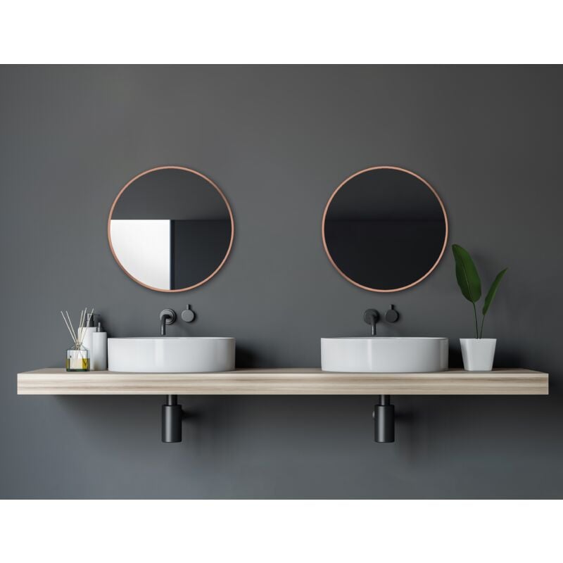 Talos - Noble ø 60 cm - miroir mural rond avec cadre en aluminium de haute qualité couleur cuivre - miroir de salle de bain, miroir de salle de bain