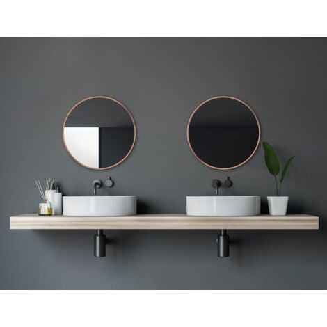 Talos Noble Ø 60 cm - miroir mural rond avec cadre en aluminium de haute qualité couleur cuivre - miroir de salle de bain, miroir de salle de bain