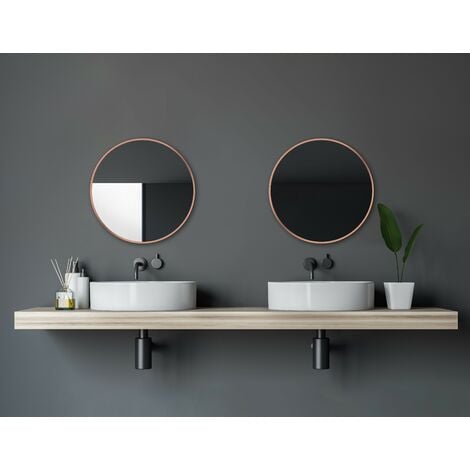 Talos Noble Badspiegel, Dekospiegel, rund,  Ø 60 cm - Badezimmerspiegel mit Kupferfarben Lackierung – Kupfer