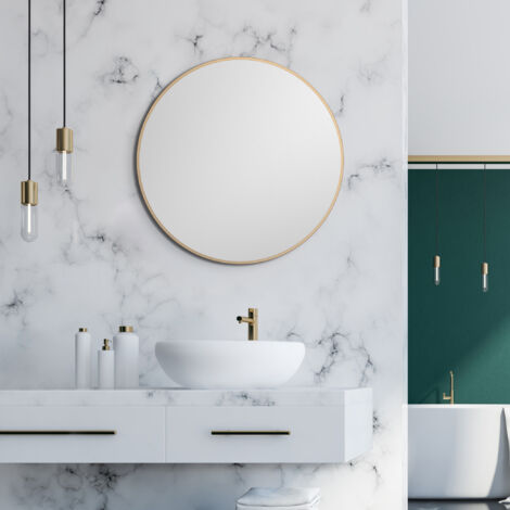 Talos Picasso Spiegel gold Ã˜ 60 cm - mit hochwertigem Aluminiumrahmen fÃ¼r stilvolles Ambiente - Perfekter Badezimmerspiegel Rund, der Eleganz und FunktionalitÃ¤t vereint