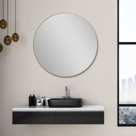 Talos Picasso Spiegel gold Ã˜ 80 cm - mit hochwertigem Aluminiumrahmen fÃ¼r stilvolles Ambiente - Perfekter Badezimmerspiegel Rund, der Eleganz und FunktionalitÃ¤t vereint