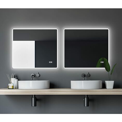 Talos Sun Badspiegel mit Beleuchtung - LED Badezimmerspiegel 80x70 cm - Wandspiegel mit LED Lichtumrahmung - Spiegel mit Lichtfarbe neutralweiÃŸ - Lichtspiegel mit Digitaluhr