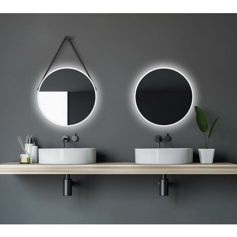 Talos White Light Spiegel rund - 50 cm - runder Wandspiegel in matt weiß - Wandspiegel mit LED - Badspiegel rund mit hochwertigen Aluminiumrahmen - Badezimmerspiegel mit indirekter LED-Beleuchtung