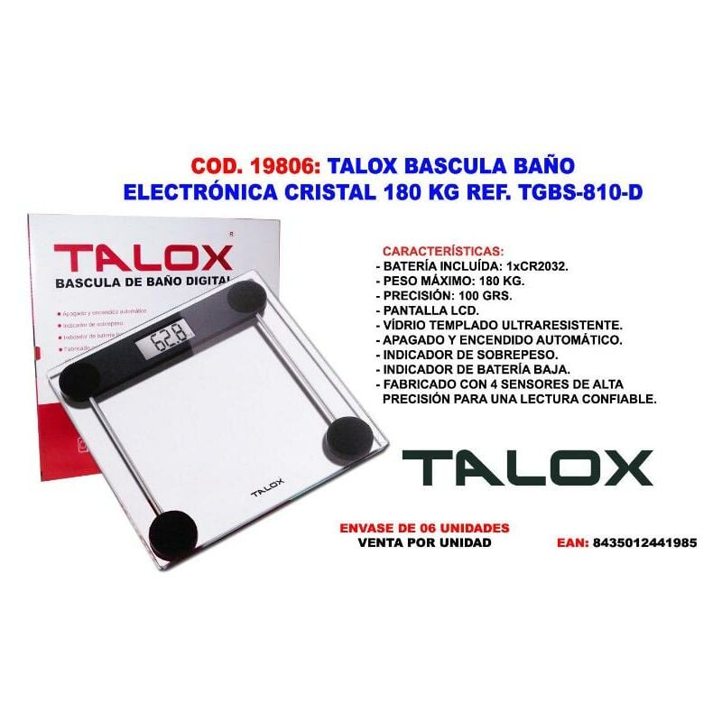 

Mibricotienda - talox bascula baño electronica cristal 180 kg tgbs-810-d